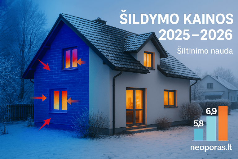 Kiek kainuos šildymas 2025–2026? Kiek sutaupo fasado/stogo šiltinimas